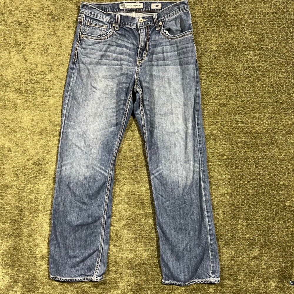 BKE Tyler Straight Jeans Mens 33R Blue Medium Wash Denim 100% Cotton